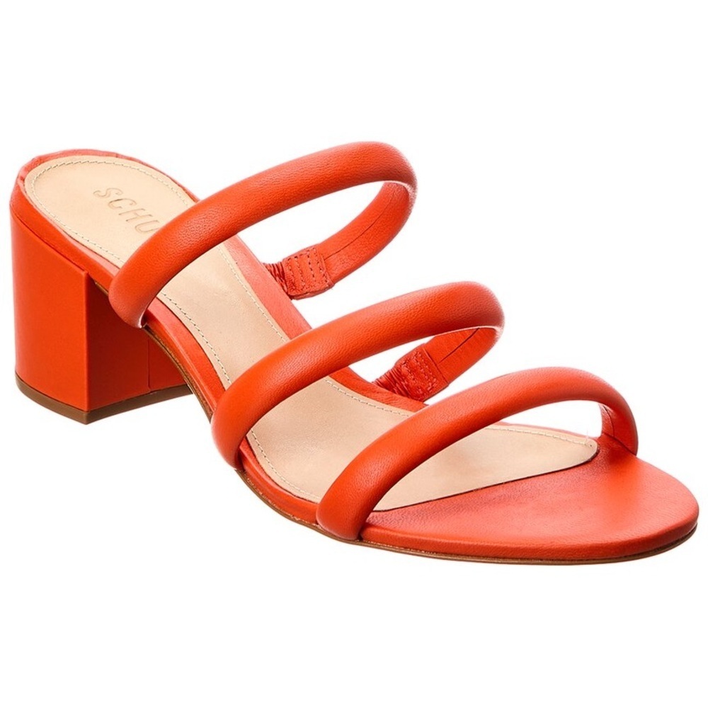 SCHUTZ Orange Triple-Strap Mid Block Heel